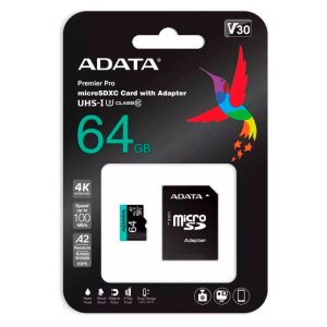 ADATA microSD 64GB, UHS-I U3 V30S A2, 100/80 MB/s