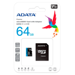 ADATA Premier microSDXC 64GB with SD Adapter, Class 10 A1
