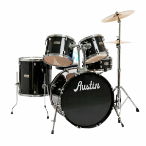 Austin 5-Piece Drum Kit with Stands, Cymbals and Throne - Black